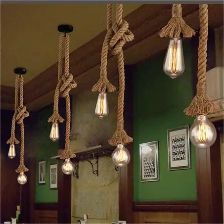 House Vogue™ - Classic Retro Industrial Hemp Rope Ceiling Light Fixture