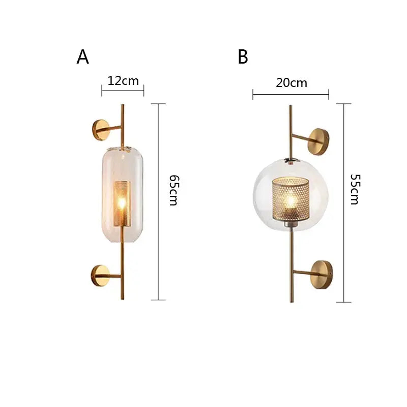 House Vogue™ - BrassGlow Glass Wall Lamp – Nordic Decorative Light for Bedside, Aisle & Living Room