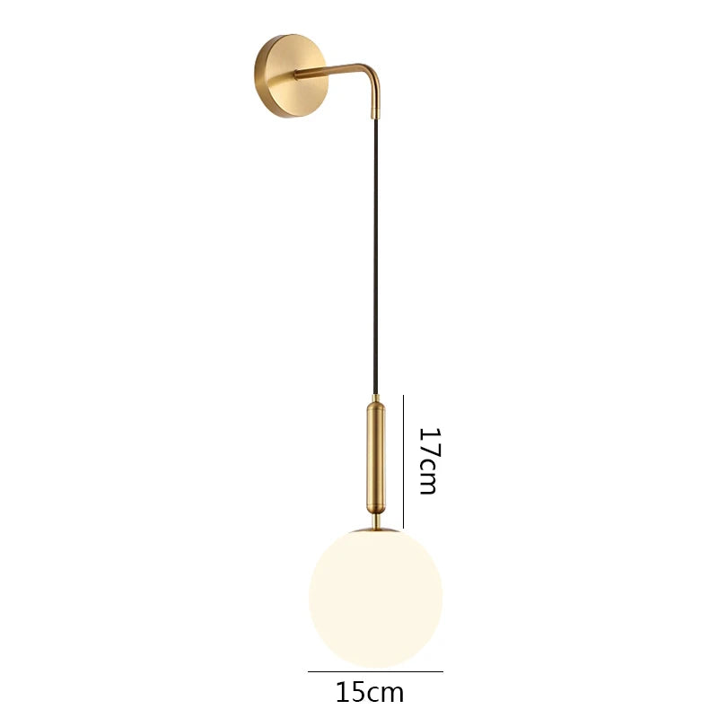 House Vogue™ - LunaSphere Glass Ball Wall Light – Stylish Reading & Bedside Lamp with Brass/Black Sconce